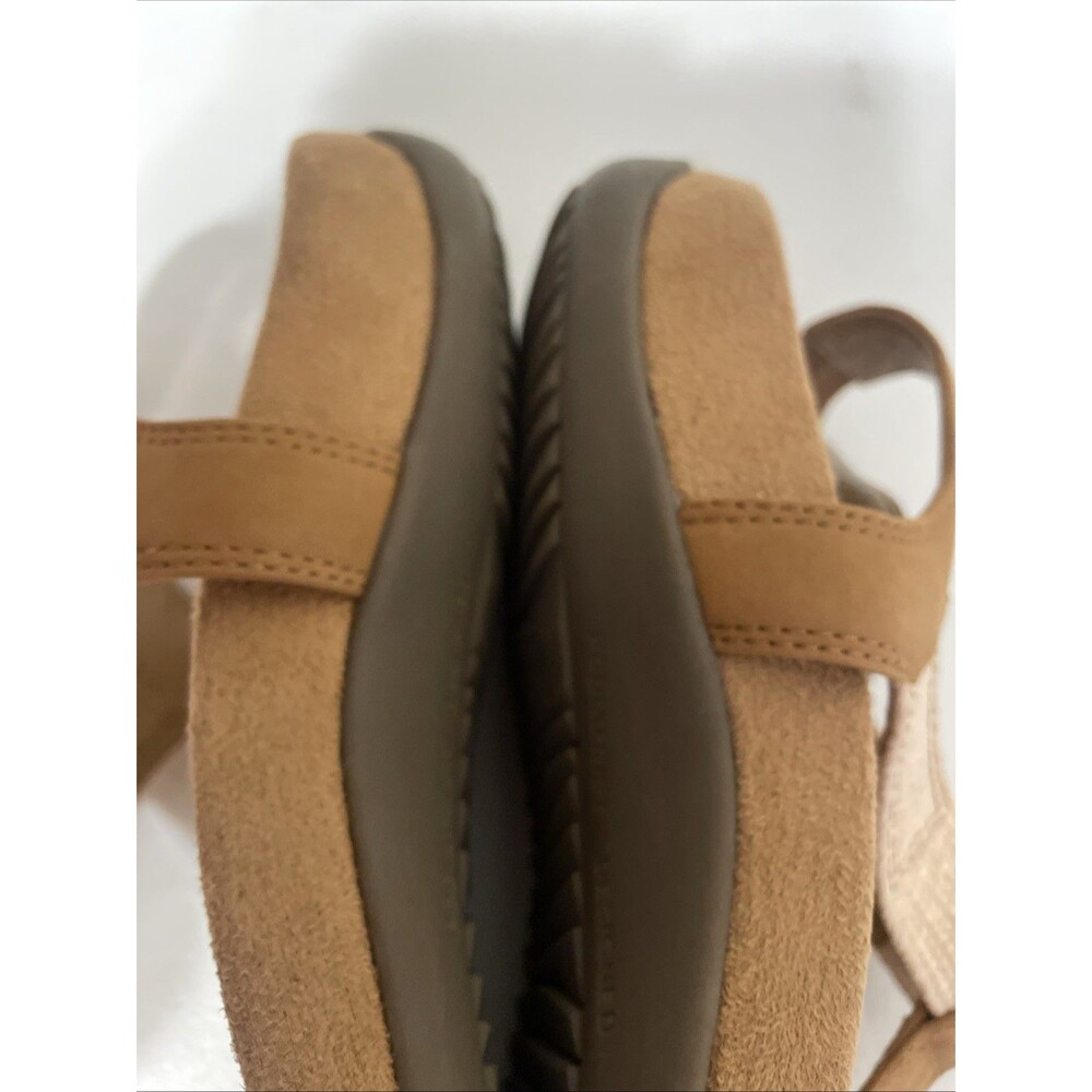 Vionic Brea Camel Tan & Beige leather & textile T-strap sandals 12W/43 - Picture 9 of 16